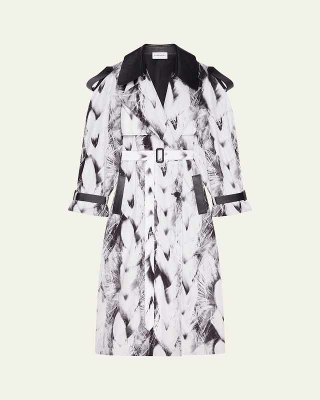 Braid-Print Belted Trench Coat